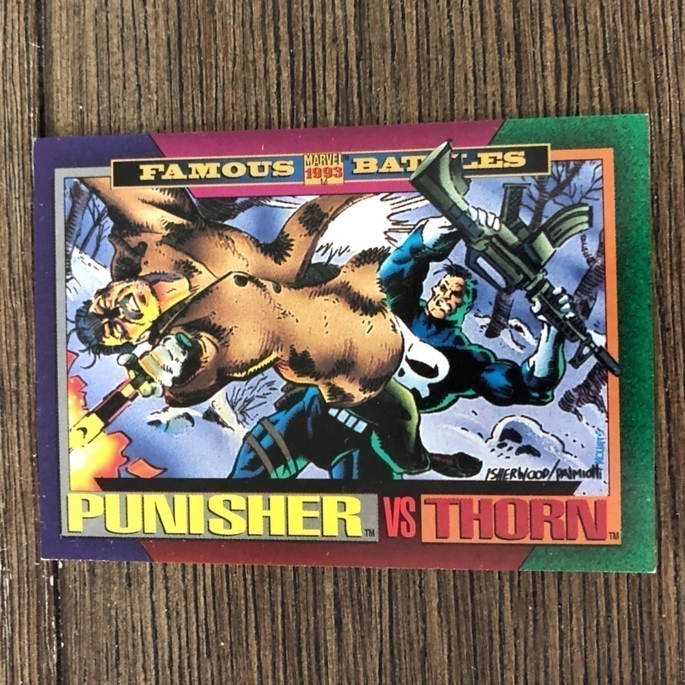 Vintage X-men 1993 trading card: Famous Battles: Punisher VS. Thorn